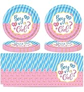 40 Pcs Gender Reveal Party Supplies, Disposable Paper Plates and Napkins Tableware Set for Boy or...