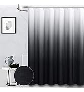 BTTN Black Fabric Shower Curtain - Ombre Linen Textured Shower Curtain Set with Metal Hooks, Mach...