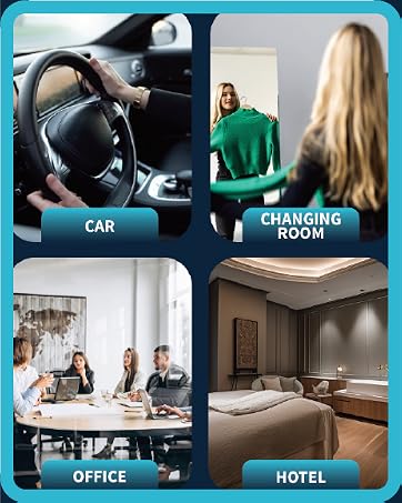 car, office, changing room, hote, airbnb