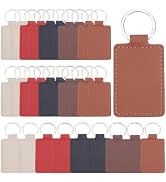 CALFOVERA 30PCS 5 Colors Rectangular PU Leather Key Fob Kits Leather Keychain Blanks with Iron Ke...