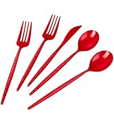 LIYH 150 Pcs Red Plastic Cutlery Sets - Red Plastic Silverware Heavyduty Disposable Utensil Sets,...
