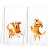 JOQUXI Golden Retriever Kitchen Towels Set of 2, Dog Lovers Gifts, Adorable Canine Decorative Han...