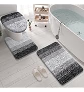 Arotive Microfiber Bathroom Rugs 3 Piece with Toilet Lid Cover, Shaggy Soft and Absorbent Bath Ru...