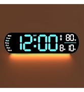 GooDay Large Digital Wall Clock with Remote, 9 RGB Color Modes, Dual Alarm, 1-Button DST, w/Time ...