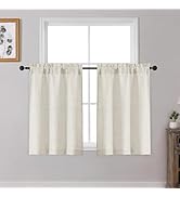 OWENIE Natural Cafe Curtains 36 Inch Length 2 Panels Set, Light Filtering Textured Short Kitchen ...
