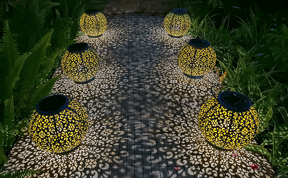 5 metal solar power lanterns outdoor
