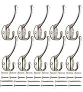 IBosins 10 Pack Heavy Duty Dual Coat Hooks Wall Mounted with 40 Screws Retro Double Hooks Utility...