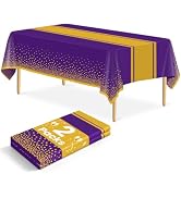 LIKAJON 2 Pack Purple and Gold Tablecloth Party Decorations Plastic Purple Tablecloth Printed Gol...