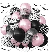 Froova Halloween Balloons Pink and Black Balloon with 3D Bat Stickers Bat Print Balloons and Polk...