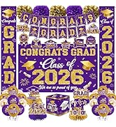 2026 Graduation Decorations - Purple Congrats Grad Party Supplies include Card Box, Backdrop, Ban...