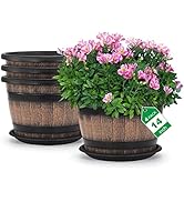 Large Plastic Plant Pots Set of 4 Pack14 inch,Whiskey Barrel Planters with Drainage Holes & Sauce...