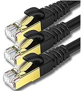 KASIMO CAT 8 Ethernet Cable 3 FT 3Pack, 3 FT Black, 40Gbps, 2000MHz, Cat8, 26AWG, Male-to-Male, P...