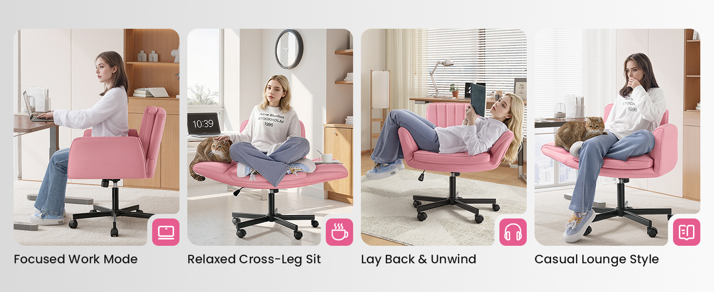Criss Cross Chair with Wheels & Armrests, Criss Cross Office Swivel Chair, PU Leather Vanity Chair