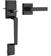RAFECIEE Black Front Door Handle No Lock, Modern Exterior Door Handle with Passage Lever, Reversi...