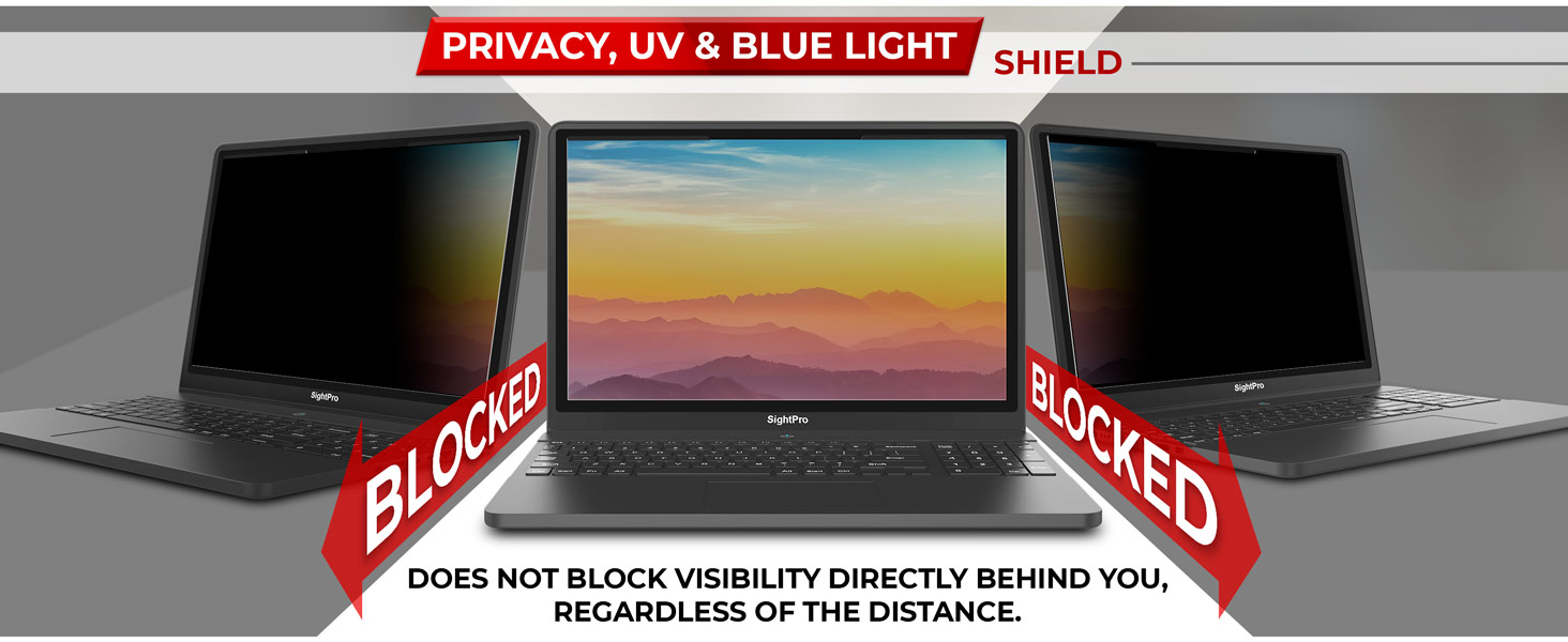 Privacy, UV, Blue Light Shield.