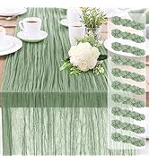 10-Pack Sage Green Cheesecloth Table Runners – 10FT (35x120 Inch) Boho Rustic Gauze Fabric Cheese...