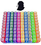 DAGONGREN 100 Pieces 12MM Small 6 Sided Dice Set Translucent Colors Dice, with Black Pouch for Bo...