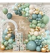 Jobkoo 122Pcs Dusty Blue Sage Green Balloon Garland Kit, Pastel Olive Green Slate Blue Beige Meta...