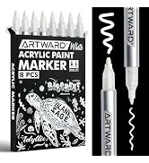 ARTWARD White Acrylic Paint Markers 8 Pack, Dual Tip 0.7mm & 3mm Acrylic Paint Pens, for Rock, Wo...