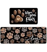 Tailus Welcome Dog Paw Print Kitchen Rugs Set of 2, Wipe Your Paws Bone Kitchen Mats Decor Pet Lo...