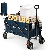 PORTAL Collapsible Folding Wagon Cart, 270 lbs Heavy Duty Foldable Wagons with Wheels & Brake, Ut...