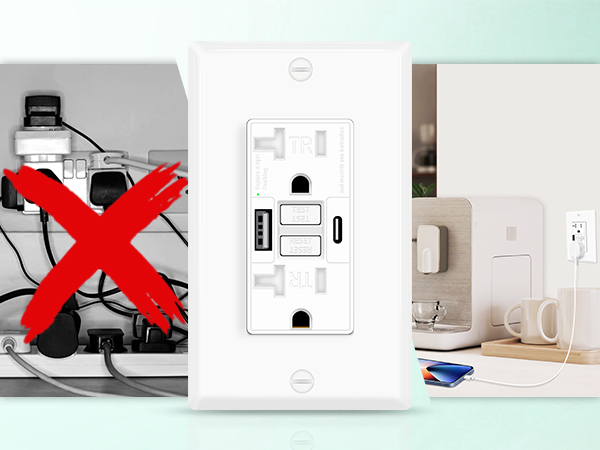 20Amp GFCI Outlet with USB C & USB A Ports brings convenience