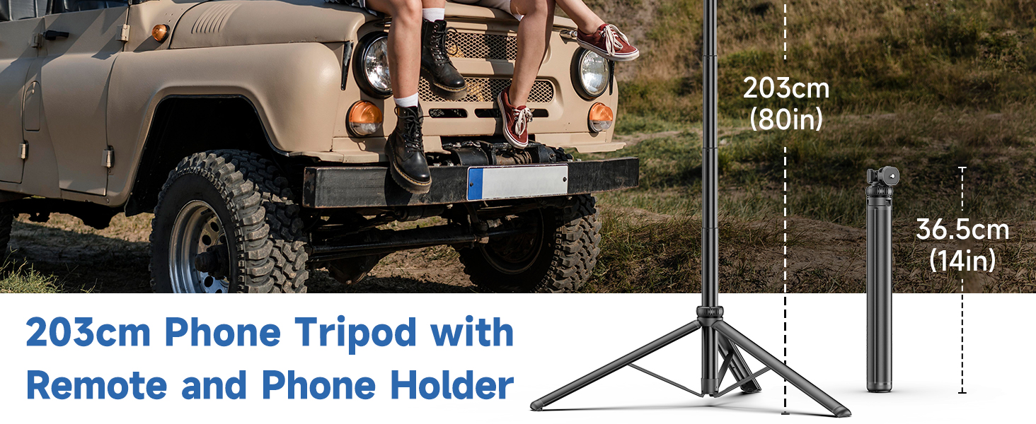 75" Phone Tripod, Selfie Stick Tripod with Remote and Phone Holder