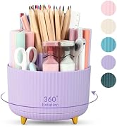 SKYDUE 360 Rotating Purple Pen & Art Supply Organizer - 5 Slot Desk Organizer for Office, School,...