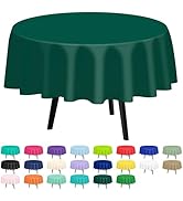 QIKSION 2 Pack Dark Green Plastic Tablecloth Disposable Circle Table Covers Green Table Cloths fo...