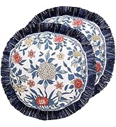 patdrea Designer Throw Pillow Covers Set of 2,Euro Elegant Linen with Chinoiserie Blue Floral Pat...