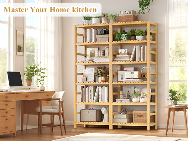FOTOSOK 6-Tier Bamboo Shelf