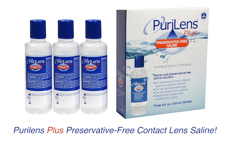 Purilens Plus Preservative-Free Contact Lens Saline three pack