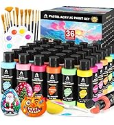 52 Pcs Pastel Acrylic Paint Set with 12 Brushes, 2 Knives & Palette, 36 Colors (2oz/60ml) - for A...