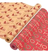 AhfuLife 2 Rolls Christmas Wrapping Paper - 17 Inch × 49.2 Feet Per Roll, Recyclable Red Brown Kr...