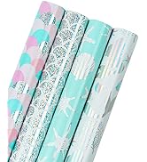 WRAPAHOLIC Wrapping Paper Roll - Mermaid Scale and Jellyfish Design with Colorful Foil for Birthd...