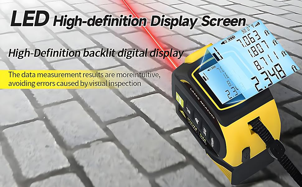 LED High-Definition Display: Accurate & Easy-to-Read Digital Measurements for DIY & Construction