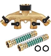 Heavy Duty Brass Garden Hose Splitter, 3/4" 4-Way "Y" Shut-Off Hose Connector Outlet Splitter Spi...