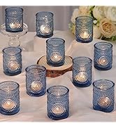 DARJEN Blue Votive Candle Holders Set of 36- Glass Candle Holders Bulk for Tea Light Candle, Embo...