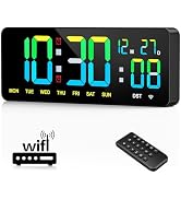 Tempospark 12" Large Digital Wall Clock WiFi Sync for Bedroom, Living Room, Classroom, WiFi Clock...