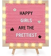 Changeable Felt Letter Board with LED Lights - 10''×10" Message Custom Signs & Wood Stand & 450 L...