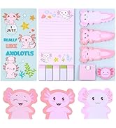 JIANTA Axolotl Sticky Notes, Cute Cartoon Pastel Memo Set, Mexican Walking Fish Sticky Notes, Par...