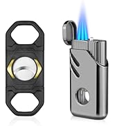 Cgaplus Torch Lighter and Cutter Set Triple Jet Flame Butane Refillable with Fuel Level Window Ad...