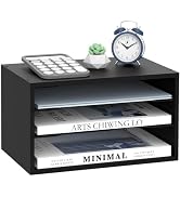 SUPEASY Wooden Desk Organizer - 3 Tier Paper File Organizer for Office, School & Home, Black