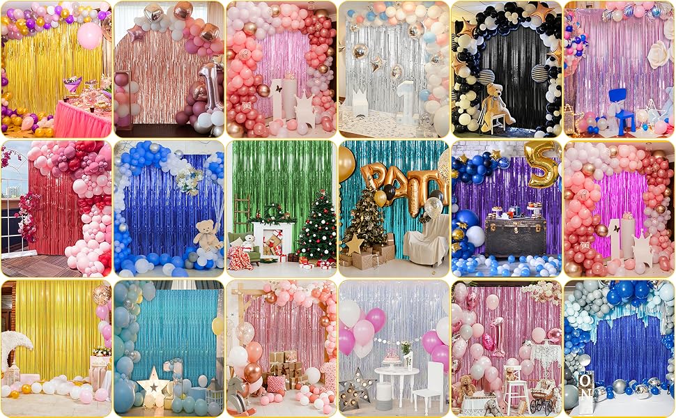 Foil Fringe Curtains Party Decorations, Tinsel Curtain Backdrop for Parties
