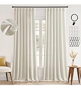 MIULEE Pinch Pleated Natural Linen Curtains 96 Inches Long 2 Panels for Bedroom Living Room, Thic...