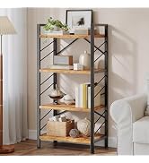 DurayLoly 4 Tier Bookshelf, Industrial Bookcase with Metal Frame and Sidebars, Small Bookshelf fo...