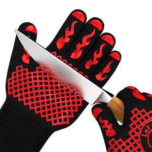 bbq gloves heat resistant gloves knife-resistant gloves cut-resistant gloves red bbq knife-proof