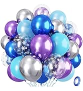 Snowflake Balloons, Pastel Blue Metallic Purple Silver Balloon with Snowflake Latex Balloons Birt...