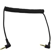 Halokny Coiled Stereo Audio Cable, (1PCS) 90 Degree Right Angle 3.5mm Male to Male Jack 4 Pole TR...