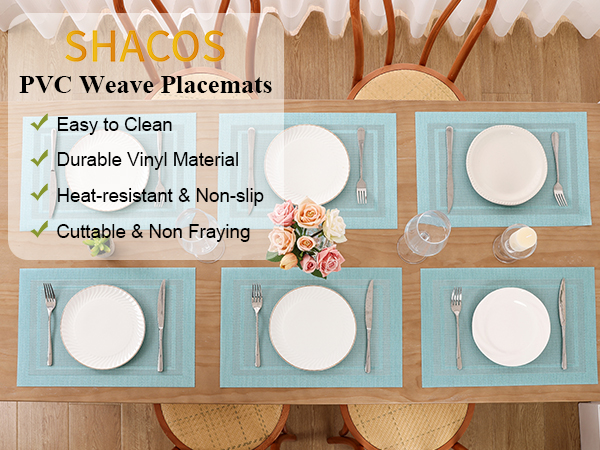 shacos blue vinyl placemats plastic basket weave place mats table mats washable non slip wipe clean